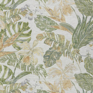 HomeRoots 5' Indoor Outdoor Area Rug - Elegant Botanical Leaves in Ivory, Wheat & Olive Green for Any Space 9' X 12' 618410