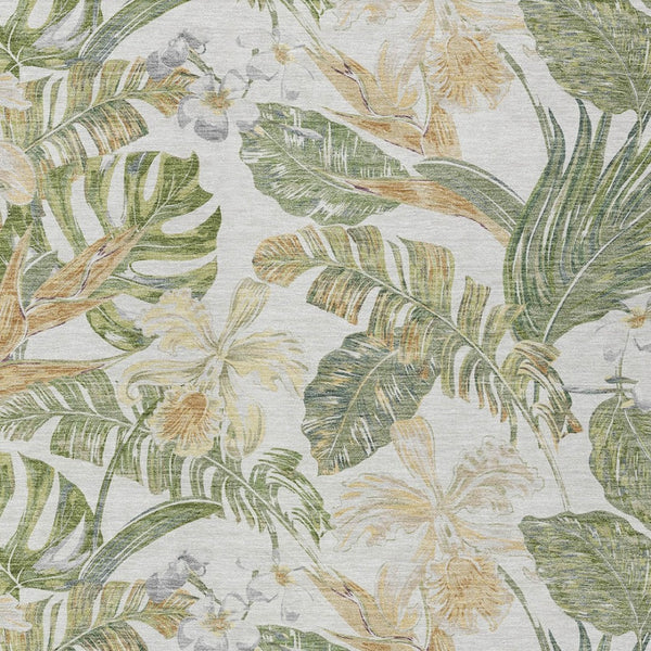 HomeRoots 5' Indoor Outdoor Area Rug - Elegant Botanical Leaves in Ivory, Wheat & Olive Green for Any Space 9' X 12' 618410