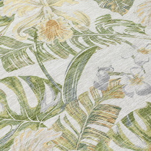 HomeRoots 5' Indoor Outdoor Area Rug - Elegant Botanical Leaves in Ivory, Wheat & Olive Green for Any Space 9' X 12' 618410