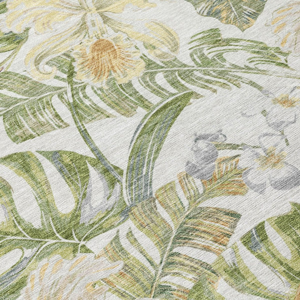 HomeRoots 5' Indoor Outdoor Area Rug - Elegant Botanical Leaves in Ivory, Wheat & Olive Green for Any Space 9' X 12' 618410