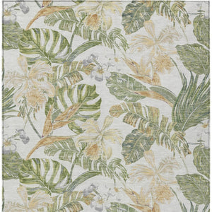HomeRoots 5' Indoor Outdoor Area Rug - Elegant Botanical Leaves in Ivory, Wheat & Olive Green for Any Space 10' X 14' 618411