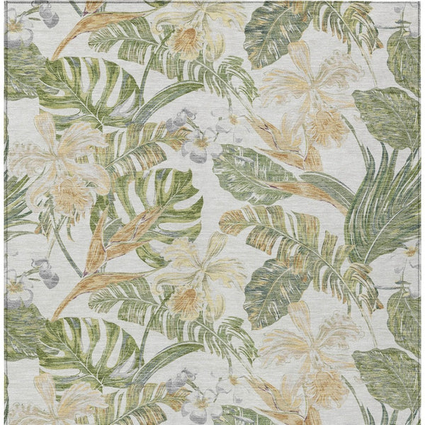 HomeRoots 5' Indoor Outdoor Area Rug - Elegant Botanical Leaves in Ivory, Wheat & Olive Green for Any Space 10' X 14' 618411