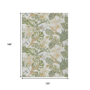 HomeRoots 5' Indoor Outdoor Area Rug - Elegant Botanical Leaves in Ivory, Wheat & Olive Green for Any Space 10' X 14' 618411