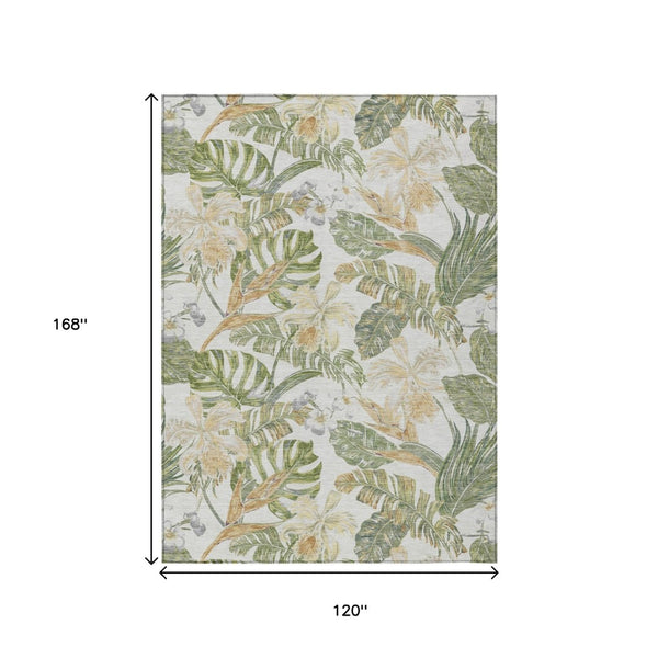 HomeRoots 5' Indoor Outdoor Area Rug - Elegant Botanical Leaves in Ivory, Wheat & Olive Green for Any Space 10' X 14' 618411