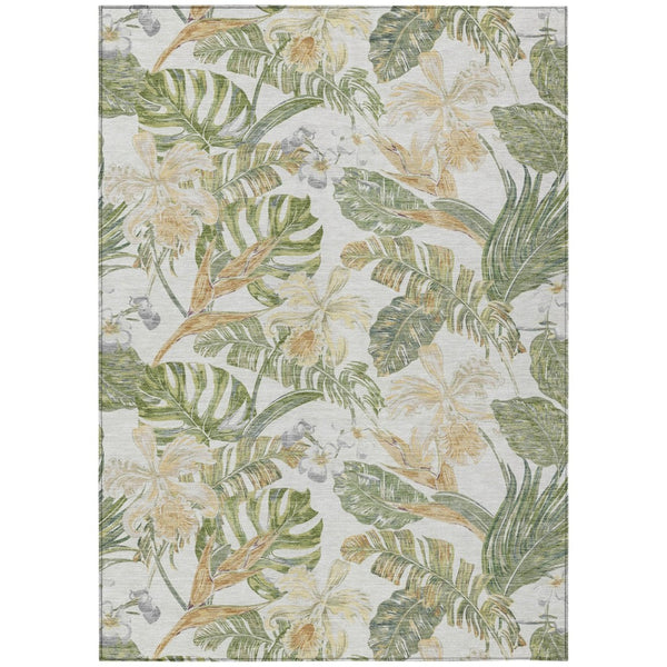 HomeRoots 5' Indoor Outdoor Area Rug - Elegant Botanical Leaves in Ivory, Wheat & Olive Green for Any Space 10' X 14' 618411