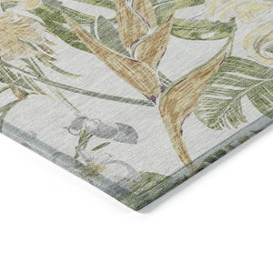 HomeRoots 5' Indoor Outdoor Area Rug - Elegant Botanical Leaves in Ivory, Wheat & Olive Green for Any Space 10' X 14' 618411