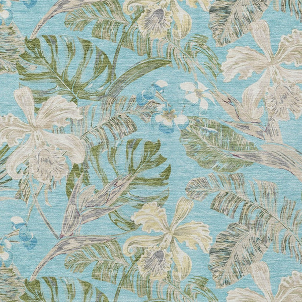 Homeroots 3' Stylish Botanical Leaves Area Rug - Durable, Washable, Perfect For Indoor & Outdoor Spaces Teal Polyester 618413