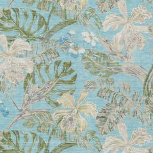 HomeRoots 5' Indoor Outdoor Botanical Leaves Area Rug in Teal Blue, Olive Green & Beige - Durable & Washable 8' X 10' 618415