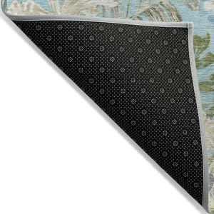 HomeRoots 9' X 12' Washable Botanical Leaves Area Rug in Teal Blue & Olive Green for Indoor/Outdoor Use 618416