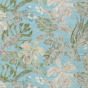 HomeRoots 9' X 12' Washable Botanical Leaves Area Rug in Teal Blue & Olive Green for Indoor/Outdoor Use 618416