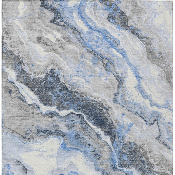 Homeroots 3' Botanical Leaves Washable Area Rug – Stylish Indoor Outdoor Accent For Home & Patio Spaces Blue Polyester 618419