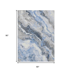 Homeroots 3' Botanical Leaves Washable Area Rug – Stylish Indoor Outdoor Accent For Home & Patio Spaces Blue Polyester 618419