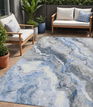 Homeroots 3' Botanical Leaves Washable Area Rug – Stylish Indoor Outdoor Accent For Home & Patio Spaces Blue Polyester 618419