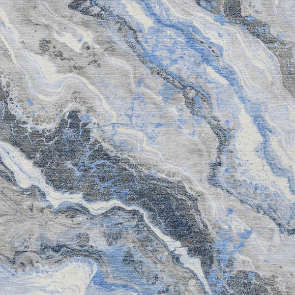 Homeroots 3' Botanical Leaves Washable Area Rug – Stylish Indoor Outdoor Accent For Home & Patio Spaces Blue Polyester 618419