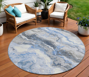 Homeroots 3' Botanical Leaves Washable Area Rug – Stylish Indoor Outdoor Accent For Home & Patio Spaces Blue Polyester 618420