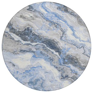 HomeRoots 5' Stylish Blue and Silver Abstract Rug - Durable, Washable for Indoor/Outdoor High-Traffic Areas 8' Round 618420