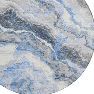 Homeroots 3' Botanical Leaves Washable Area Rug – Stylish Indoor Outdoor Accent For Home & Patio Spaces Blue Polyester 618420