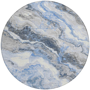 Homeroots 3' Botanical Leaves Washable Area Rug – Stylish Indoor Outdoor Accent For Home & Patio Spaces Blue Polyester 618420