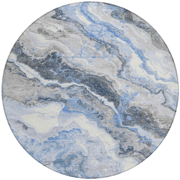 Homeroots 3' Botanical Leaves Washable Area Rug – Stylish Indoor Outdoor Accent For Home & Patio Spaces Blue Polyester 618420