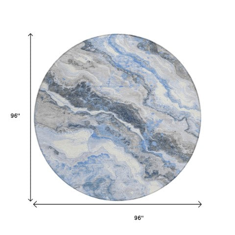 Homeroots 3' Botanical Leaves Washable Area Rug – Stylish Indoor Outdoor Accent For Home & Patio Spaces Blue Polyester 618420