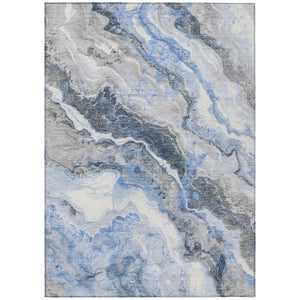 HomeRoots 5' Stylish Blue and Silver Abstract Rug - Durable, Washable for Indoor/Outdoor High-Traffic Areas 8' X 10' 618421