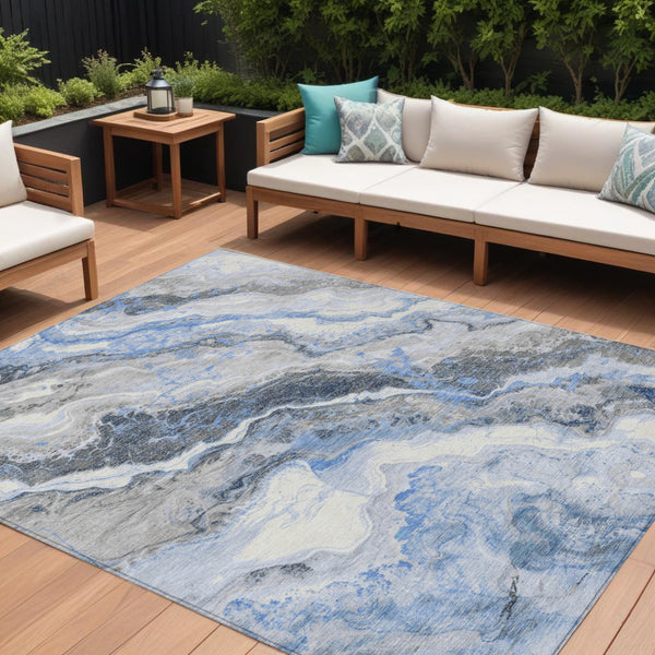 Homeroots 3' Botanical Leaves Washable Area Rug – Stylish Indoor Outdoor Accent For Home & Patio Spaces Blue Polyester 618422