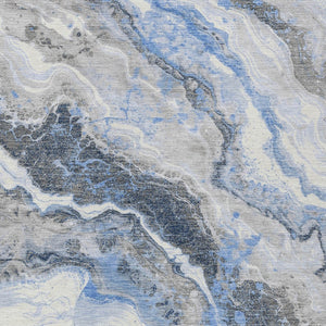 Homeroots 3' Botanical Leaves Washable Area Rug – Stylish Indoor Outdoor Accent For Home & Patio Spaces Blue Polyester 618422