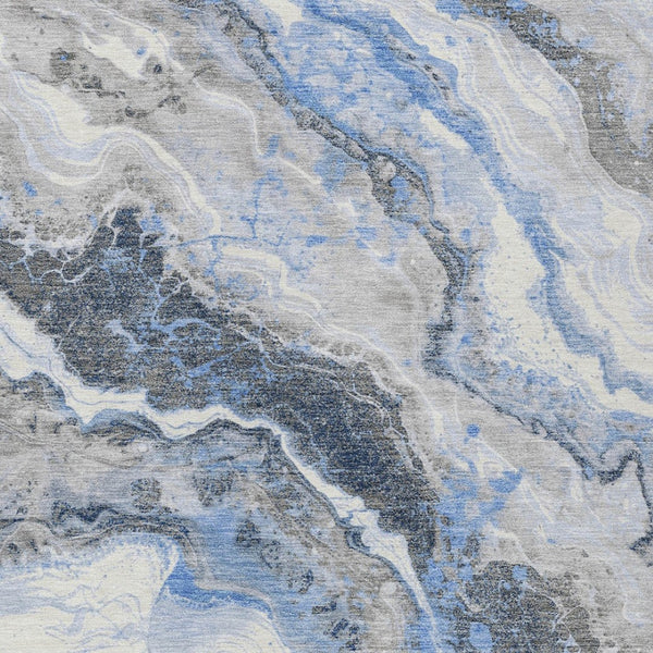 Homeroots 3' Botanical Leaves Washable Area Rug – Stylish Indoor Outdoor Accent For Home & Patio Spaces Blue Polyester 618422