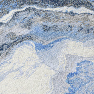 Homeroots 3' Botanical Leaves Washable Area Rug – Stylish Indoor Outdoor Accent For Home & Patio Spaces Blue Polyester 618423