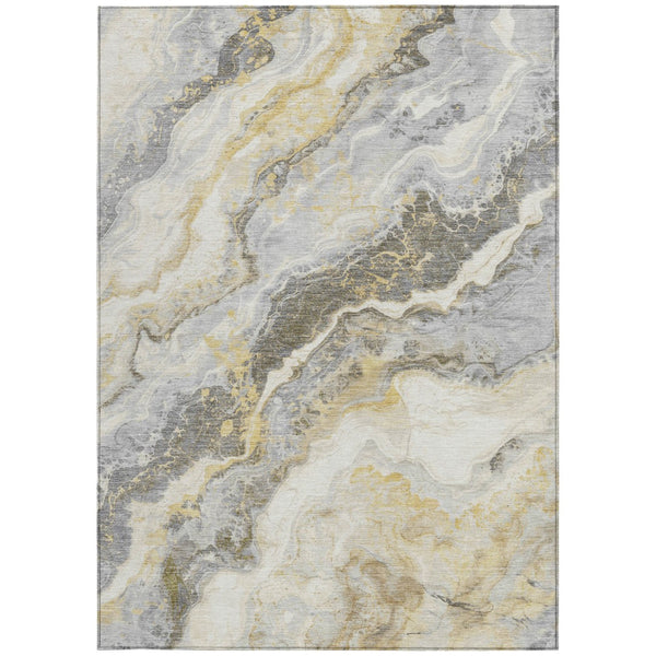 Homeroots 3' Botanical Leaves Washable Area Rug – Stylish Indoor Outdoor Accent For Home & Patio Spaces Gold Polyester 618424