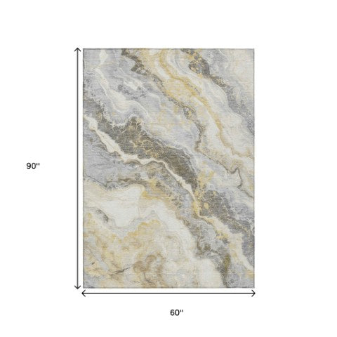 Homeroots 3' Botanical Leaves Washable Area Rug – Stylish Indoor Outdoor Accent For Home & Patio Spaces Gold Polyester 618425