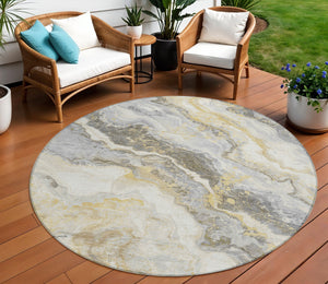 Homeroots 3' Botanical Leaves Washable Area Rug – Stylish Indoor Outdoor Accent For Home & Patio Spaces Gold Polyester 618426