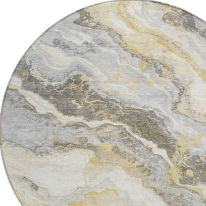 Homeroots 3' Botanical Leaves Washable Area Rug – Stylish Indoor Outdoor Accent For Home & Patio Spaces Gold Polyester 618426