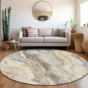 Homeroots 3' Botanical Leaves Washable Area Rug – Stylish Indoor Outdoor Accent For Home & Patio Spaces Gold Polyester 618426