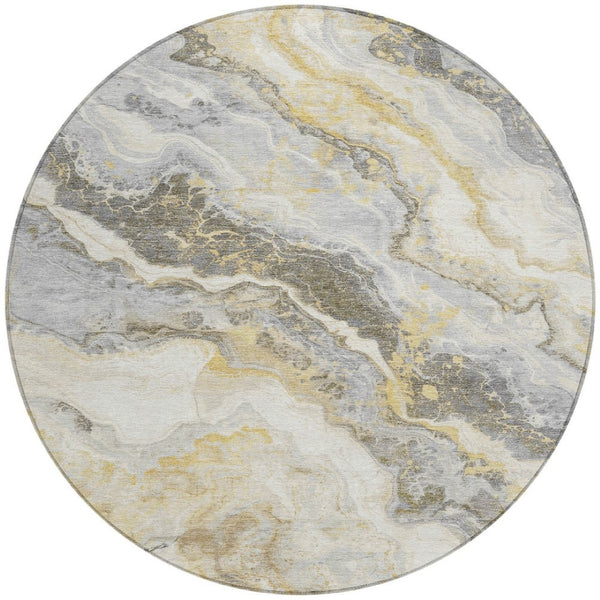 Homeroots 3' Botanical Leaves Washable Area Rug – Stylish Indoor Outdoor Accent For Home & Patio Spaces Gold Polyester 618426