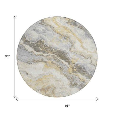 Homeroots 3' Botanical Leaves Washable Area Rug – Stylish Indoor Outdoor Accent For Home & Patio Spaces Gold Polyester 618426