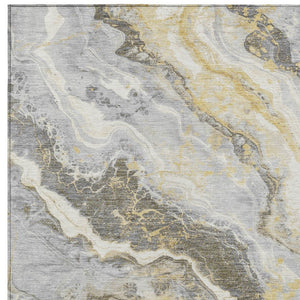 Homeroots 3' Botanical Leaves Washable Area Rug – Stylish Indoor Outdoor Accent For Home & Patio Spaces Gold Polyester 618427