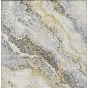 Homeroots 3' Botanical Leaves Washable Area Rug – Stylish Indoor Outdoor Accent For Home & Patio Spaces Gold Polyester 618428