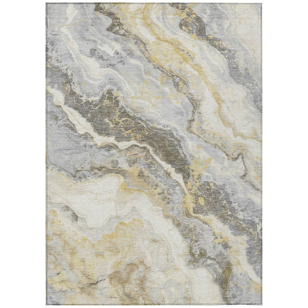 HomeRoots 5' Gold and Silver Abstract Area Rug - Stylish, Washable, and Durable for Indoor and Outdoor Spaces 9' X 12' 618428