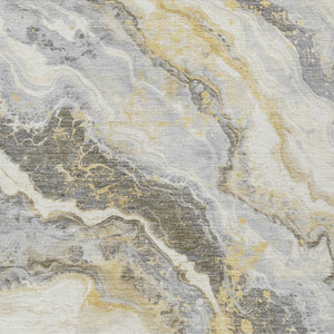 Homeroots 3' Botanical Leaves Washable Area Rug – Stylish Indoor Outdoor Accent For Home & Patio Spaces Gold Polyester 618428