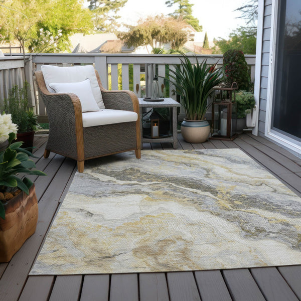 Homeroots 3' Botanical Leaves Washable Area Rug – Stylish Indoor Outdoor Accent For Home & Patio Spaces Gold Polyester 618429