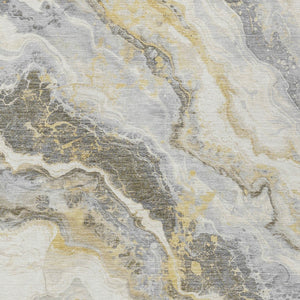 Homeroots 3' Botanical Leaves Washable Area Rug – Stylish Indoor Outdoor Accent For Home & Patio Spaces Gold Polyester 618429