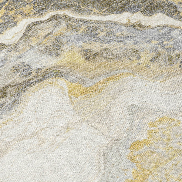 Homeroots 3' Botanical Leaves Washable Area Rug – Stylish Indoor Outdoor Accent For Home & Patio Spaces Gold Polyester 618429