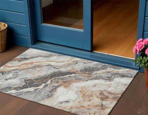 Homeroots 3' Botanical Leaves Washable Area Rug – Stylish Indoor Outdoor Accent For Home & Patio Spaces Silver Polyester 618430