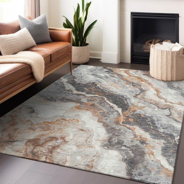 Homeroots 3' Botanical Leaves Washable Area Rug – Stylish Indoor Outdoor Accent For Home & Patio Spaces Silver Polyester 618431