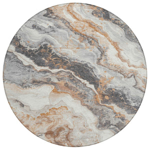 HomeRoots 5' Silver and Copper Abstract Area Rug - Modern, Washable, Durable Design for Indoor & Outdoor Use 8' Round 618432