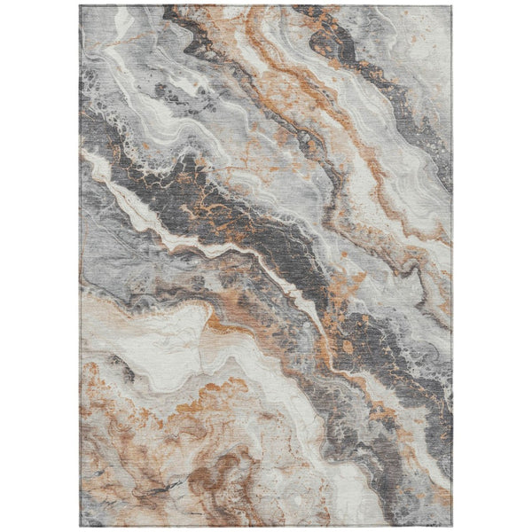 HomeRoots 5' Silver and Copper Abstract Area Rug - Modern, Washable, Durable Design for Indoor & Outdoor Use 9' X 12' 618434