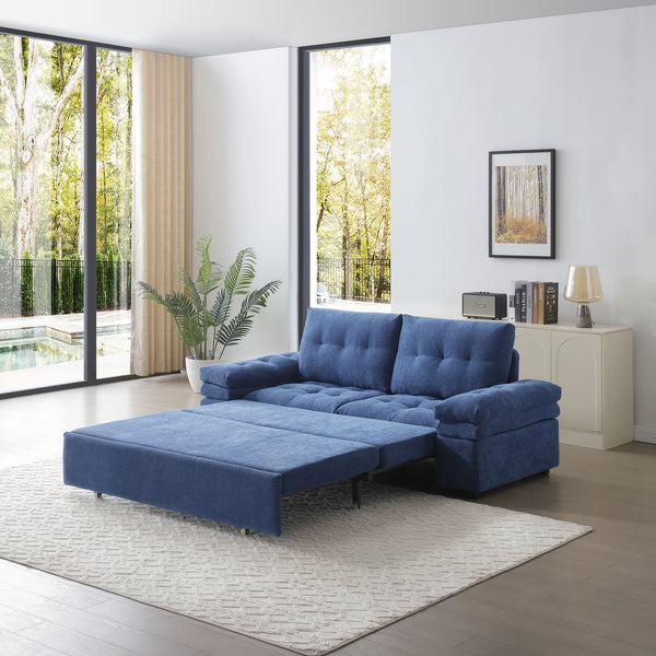 English Elm Sleeper 3-in-1 Convertible Linen Chaise Sofa Bed with Teddy Fabric, Supportive Cushions & Armrest Adjustability Blue W1117S00129