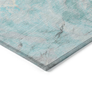Homeroots 3' Botanical Leaves Washable Area Rug – Stylish Indoor Outdoor Accent For Home & Patio Spaces Teal Polyester 618436