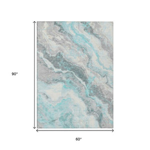 Homeroots 3' Botanical Leaves Washable Area Rug – Stylish Indoor Outdoor Accent For Home & Patio Spaces Teal Polyester 618437